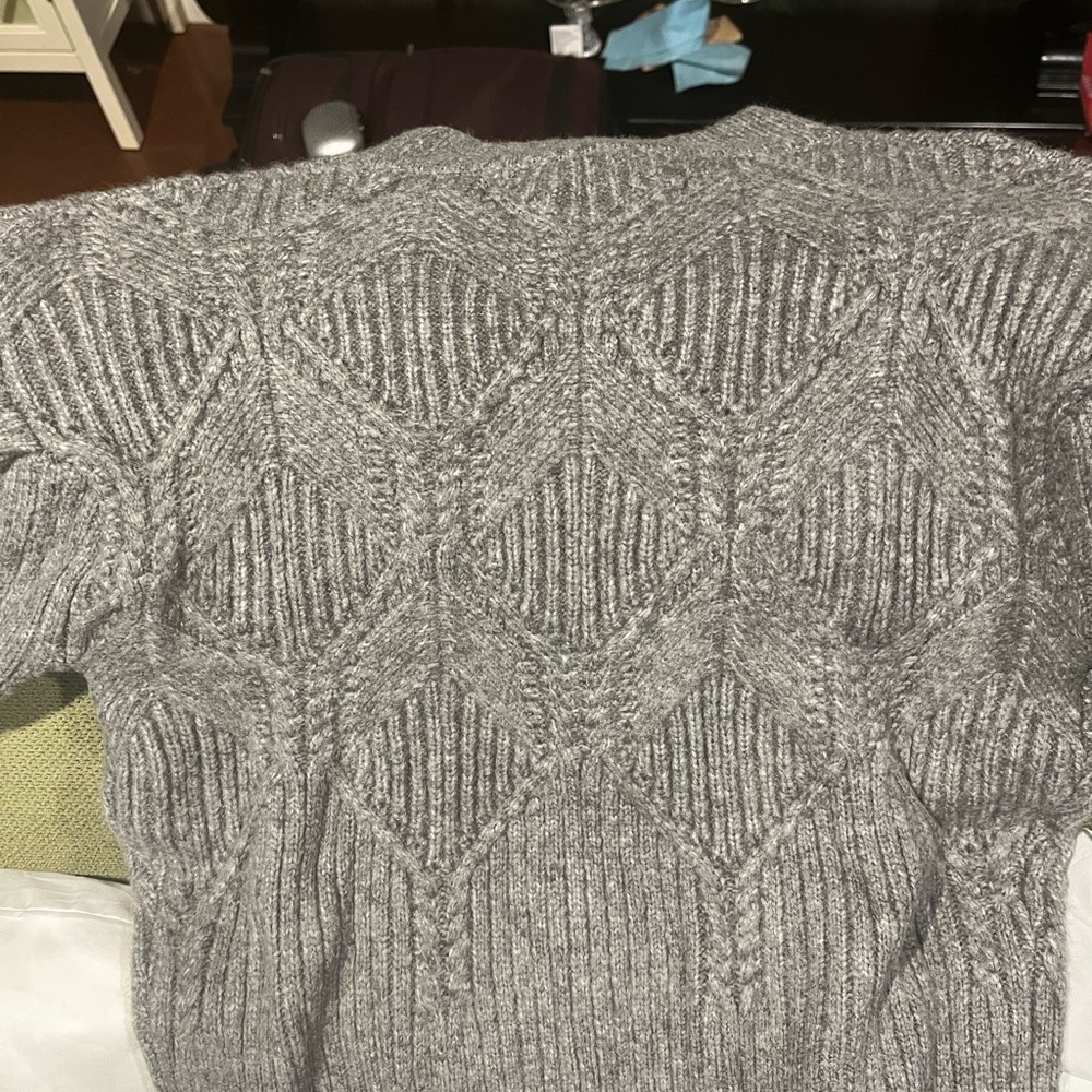 Astr Gray Crew Neck Sweater with Intricate Knit Patterns and Textured Design